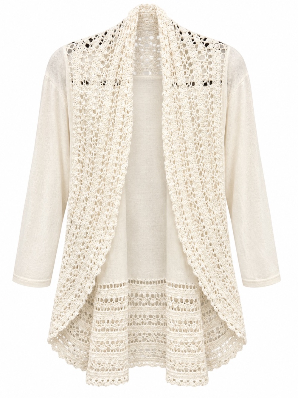 Open-Front Crochet Trim Cardigan Sweater - Cream